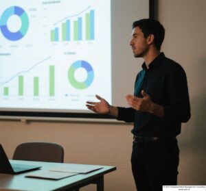 A person giving a presentation on what KPIs one should track for digital transformation