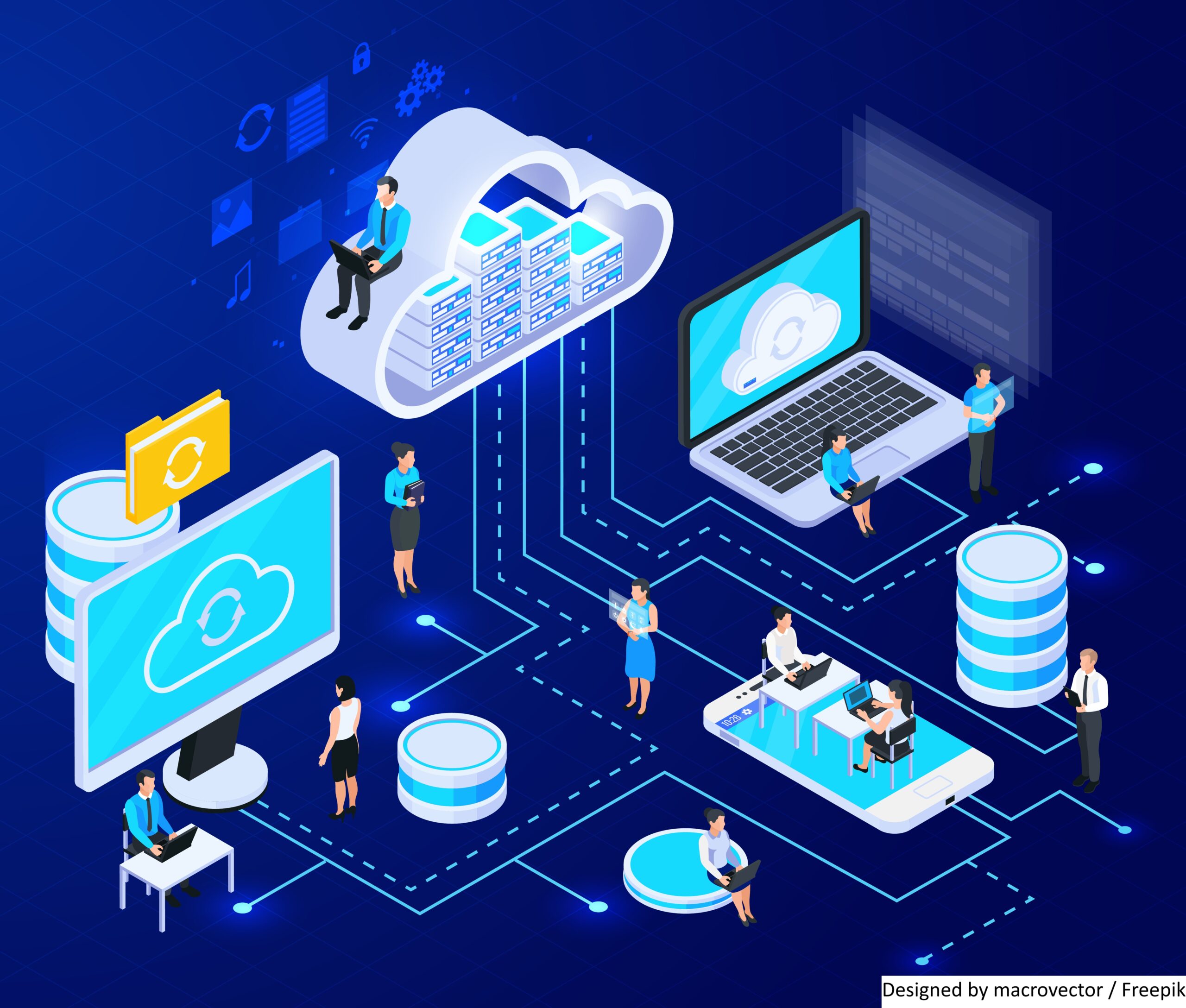 A graphic in blue showing edge computing and how it can be used for in-store analytics